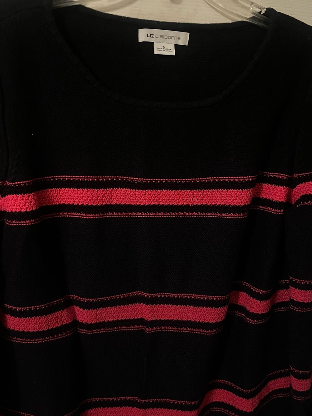 Liz Claiborne Black Sweater with Pink Stripes